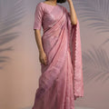 Dusty Pink Silk Saree with Embroidered Border Designer Blouse