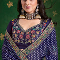 Navy Blue Bandhej Saree with Designer Blouse for Festive Wear