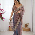 Elegant Mauve Grey Organza Silk Saree with Heavy Designer Blouse
