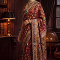 Maroon Banarasi Silk Saree Floral Zari Weaving and Designer Border