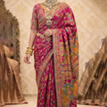 Rani Pink Banarasi Silk Saree Multicolor Floral Weaving Rich Designer Pallu