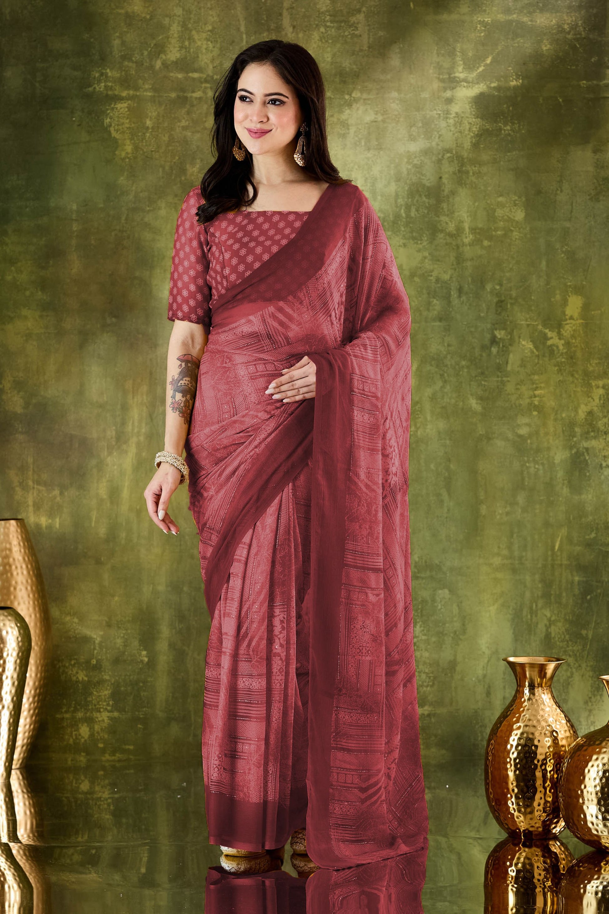 Elegant Wine Woven Designer Saree with Matching Blouse
