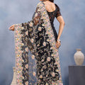 Black Floral Embroidered Net Saree with Designer Border