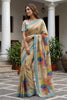 Beige Printed Linen Silk Saree with Multicolor Leaf Design