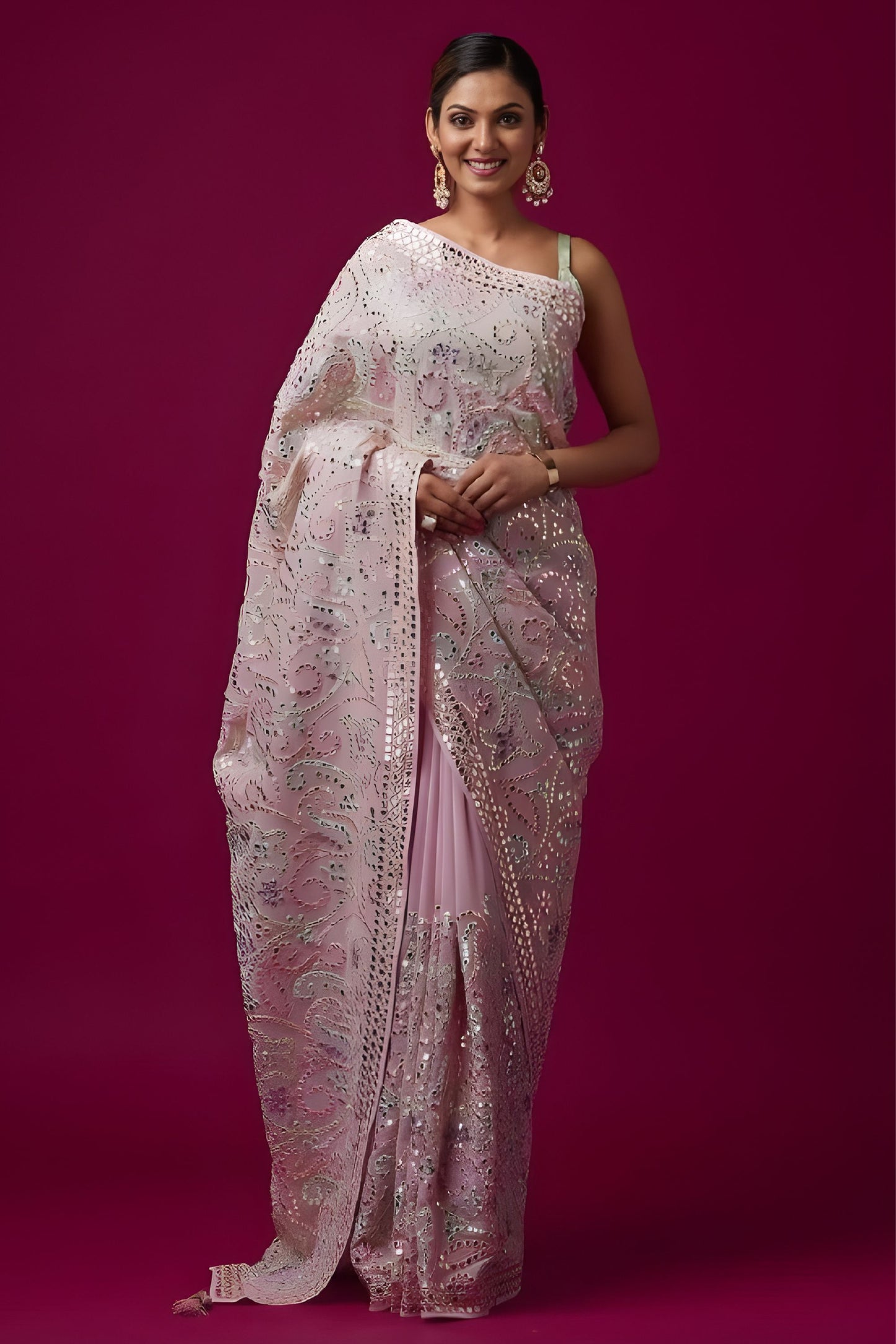 Pink Heavy Embroidered Designer Saree with Blouse Party Wear Saree