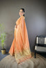 Peach Linen Silk Saree with Rich Golden Zari Border Tassel Pallu