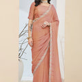 Peach Designer Saree Multicolor Embroidered Border Ready To Wear
