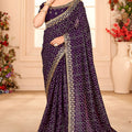 Purple Embroidered Designer Saree with Sequins Work Heavy Border