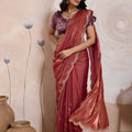 Maroon Silk Saree Golden Zari Embroidery Border Matching Blouse