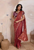 Maroon Silk Saree Golden Zari Embroidery Border Matching Blouse