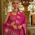 Pink Silk Saree with Metallic Silver Zari Work Festive Wear Saree