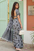 Charcoal Grey Checked Cotton Saree Woven Border and Designer Pallu