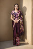 Purple Satin Floral Printed Saree with Matching Blouse Party Wear