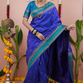 Royal Blue Silk Saree with Teal Woven Border Traditional Design