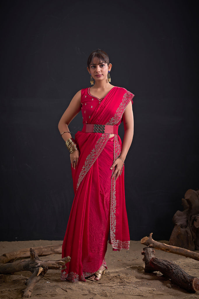 Red Designer Saree with Heavy Embroidered Border