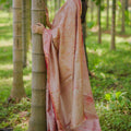 Rose Gold Banarasi Silk Saree Rich Zari Weaving Contrast Pink Border