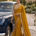 Mustard Yellow Georgette Saree Stone Embroidered Border Designer Blouse