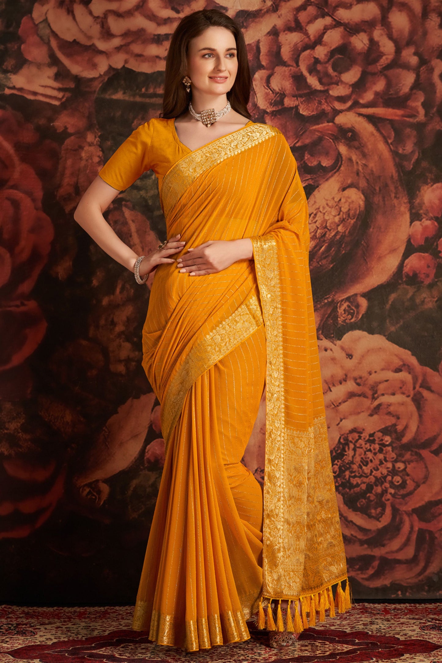 Mustard Yellow Banarasi Silk Saree with Rich Golden Zari Weaving