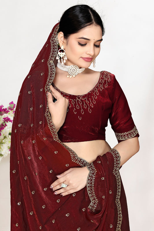 Elegant Maroon Silk Saree with Zari Embroidered Border
