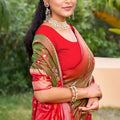 Olive Green Red Silk Blend Saree with Traditional Woven Border