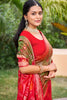 Olive Green Red Silk Blend Saree with Traditional Woven Border