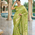 Green Silk Saree with Gold Zari Floral Weaving Traditional Wear Saree