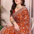 Rust Orange Designer Embroidered Saree Heavy Sequins Work