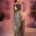 Designer Grey Silk Bandhani Printed Saree Embroidered Stone Work Border