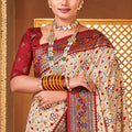 Elegant Cream and Maroon Patola Silk with Traditional Print Saree