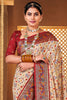 Elegant Cream and Maroon Patola Silk with Traditional Print Saree