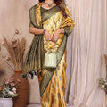 Mustard Yellow And Green with Rich Zari Banarasi Silk Saree Festive Wear
