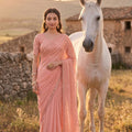 Peach Embroidered Saree with Designer Border and Blouse 