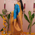 Royal Blue Silk Saree Mustard Gold Woven Border Traditional Design