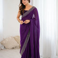 Elegant Purple Georgette Saree with Heavy Embellished Border