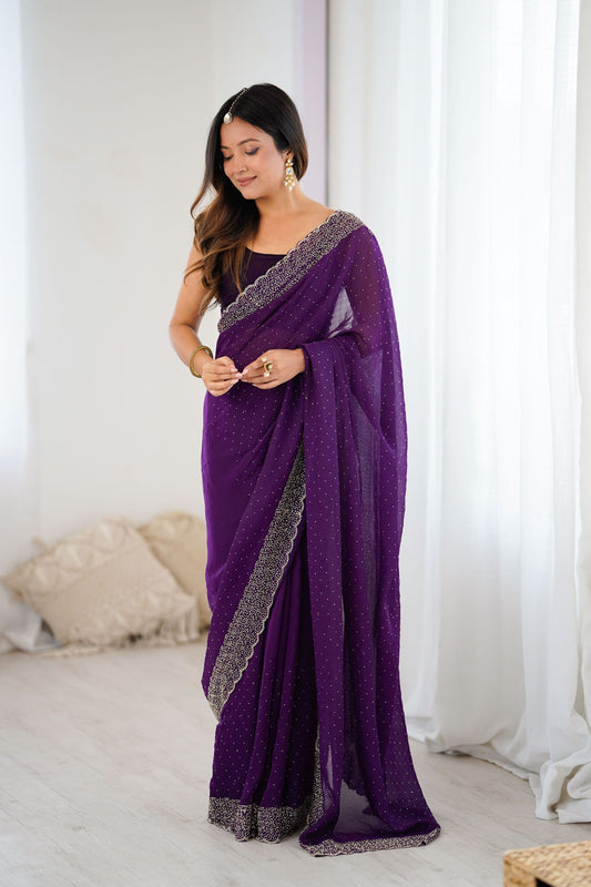 Elegant Purple Georgette Saree with Heavy Embellished Border