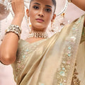 Champagne Gold Silk Saree with Shimmering Embroidered Border