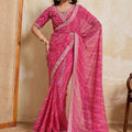 Pink Georgette Saree with Golden Embroidered Border Designer Blouse