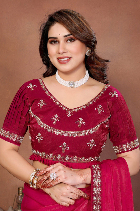 Pink Silk Blend Saree with Embroidered Border Designer Blouse