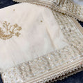 Off White Organza Silk Saree Heavy Golden Embroidered Border Sequins Work