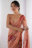 Peach Floral Printed Georgette Saree with Sequins Border Spaghetti Blouse