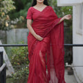 Red Organza Saree with Embroidered Border Designer Blouse