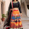 Designer Black Art Silk Digital Printed Lehenga Choli with Soft Net Dupatta