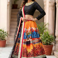 Designer Black Art Silk Digital Printed Lehenga Choli with Soft Net Dupatta