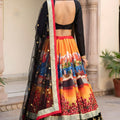 Designer Black Art Silk Digital Printed Lehenga Choli with Soft Net Dupatta