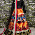 Designer Black Art Silk Digital Printed Lehenga Choli with Soft Net Dupatta