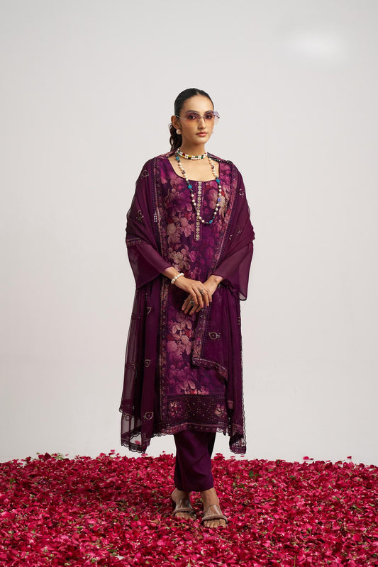 Elegant Purple Organza Embroidered Salwar Suit with Dupatta