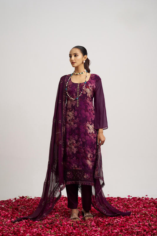 Elegant Purple Organza Embroidered Salwar Suit with Dupatta