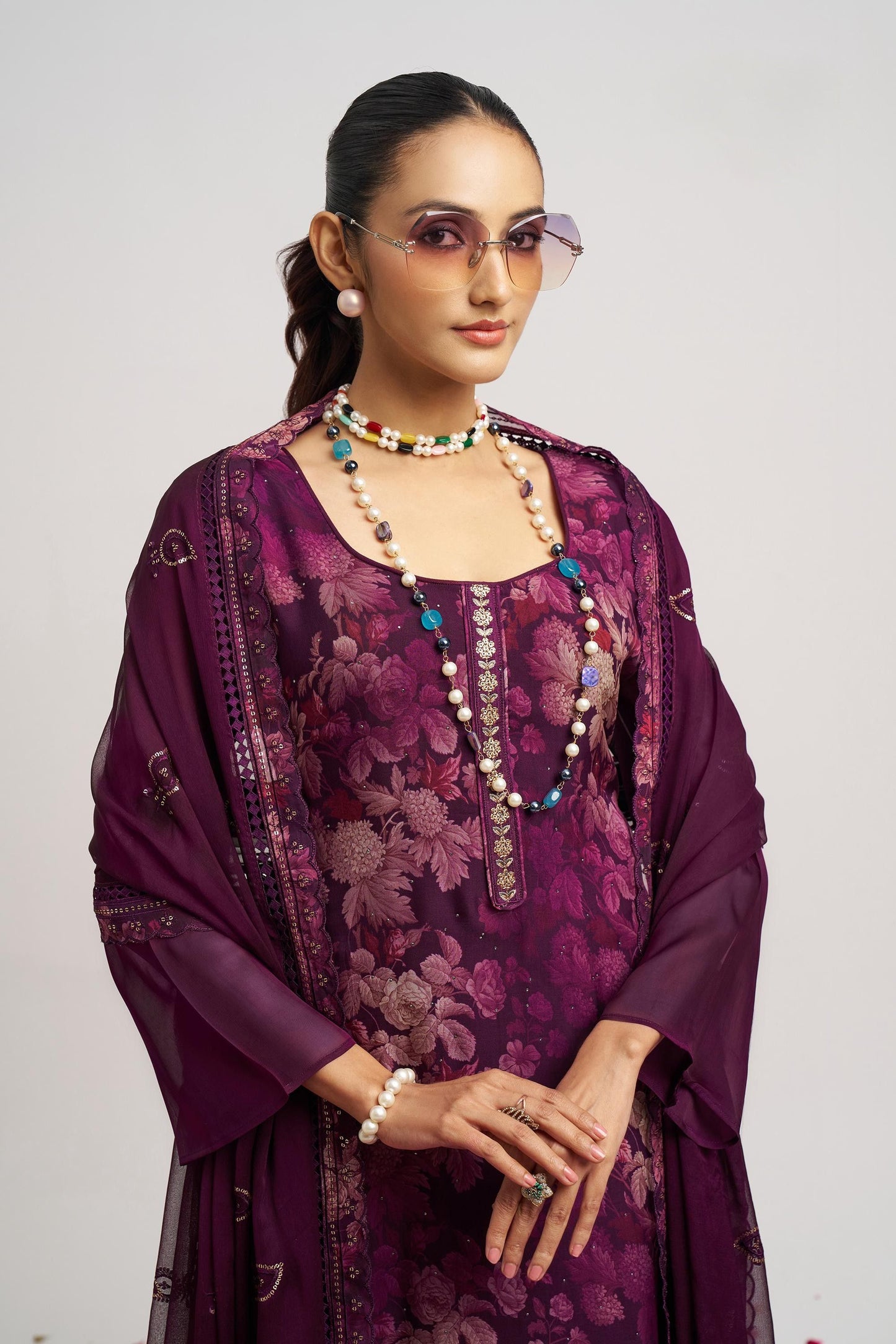 Elegant Purple Organza Embroidered Salwar Suit with Dupatta