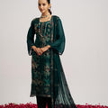 Stunning Dark Green Embroidered Organza Salwar Suit with Dupatta