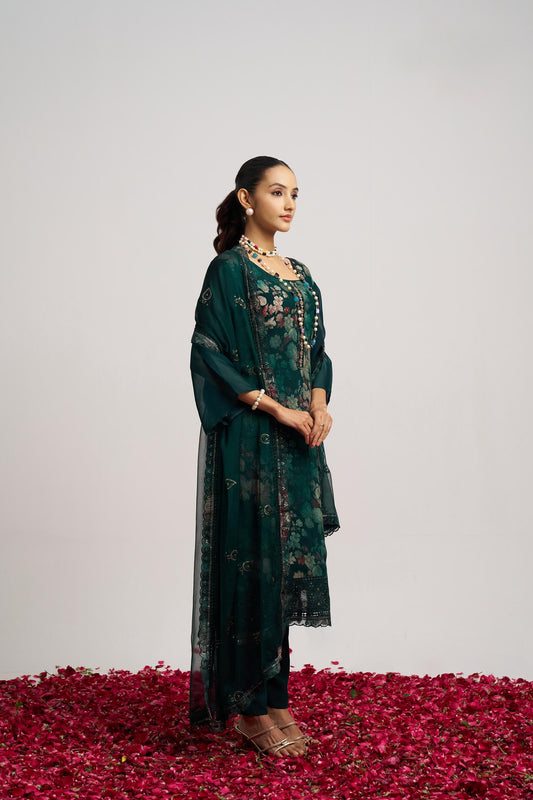 Stylish Navy Blue Organza Embroidered Salwar Suit with Dupatta